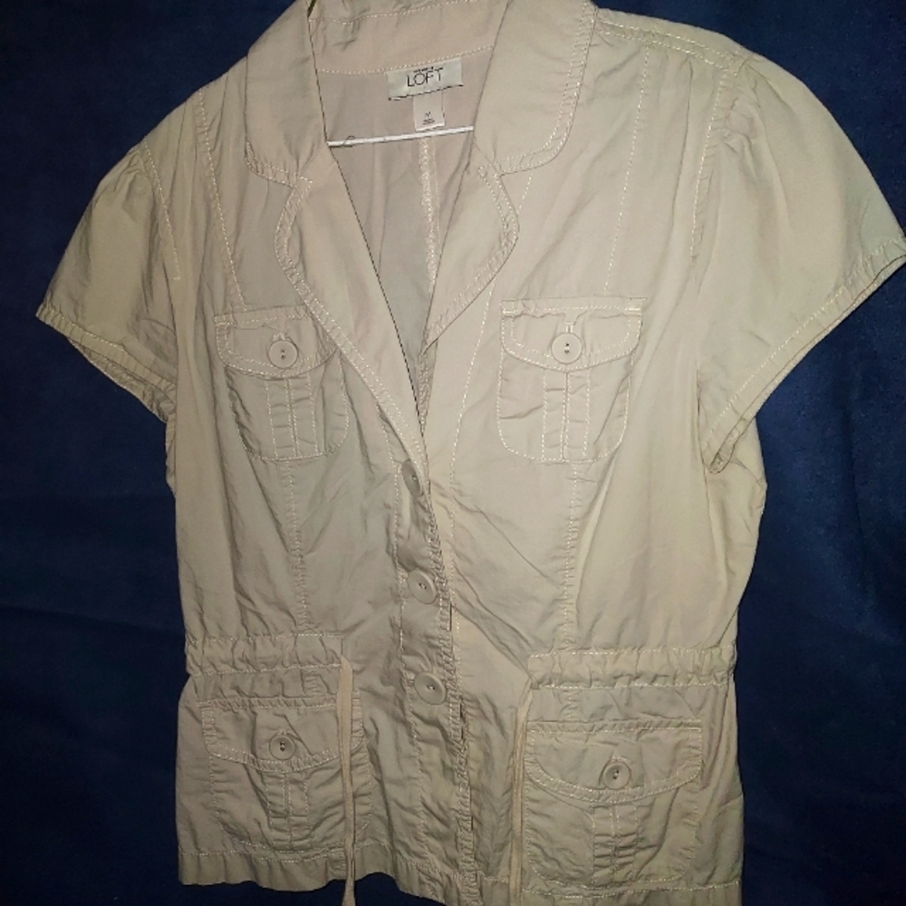 ⚜️ LOFT Khaki Jacket ⚜️ Utility Cargo Military Moto Short Sleeved Linen ⚜️